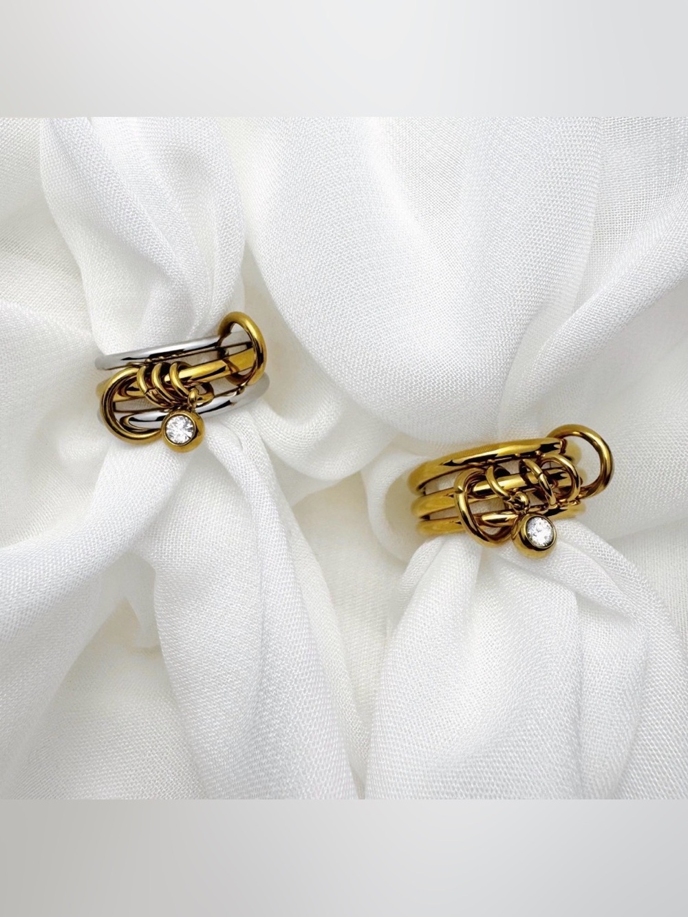 18K Gold Plated Charm Layered Stacking Rings | Linked Statement Ring